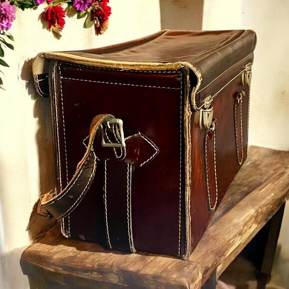 Vintage Leather Camera Bag / Case-Homa 1960s-Cowhide-Brown w Green Velvet-Large - Picture 2 of 9